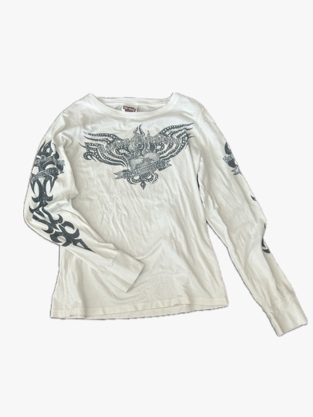 Harley-Davidson White Long-Sleeve Graphic Tee with Black Print